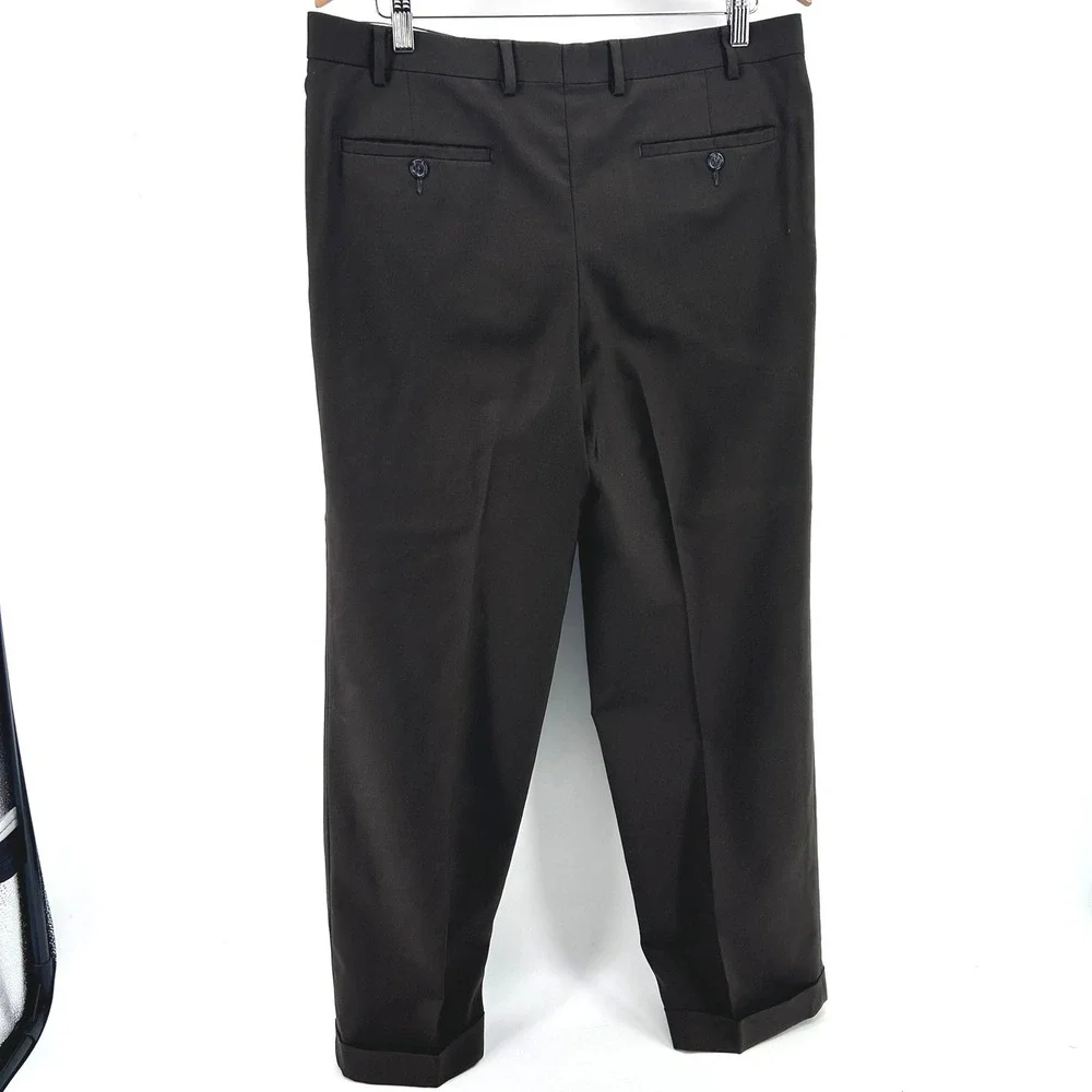 Lauren Ralph Lauren Mens Brown Pleated Total Comfort Dress Pants Cuffed 36x30